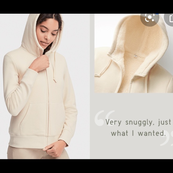 Uniqlo Tops - Uniqlo Sherpa lined Cream fleece cotton Hoodie M